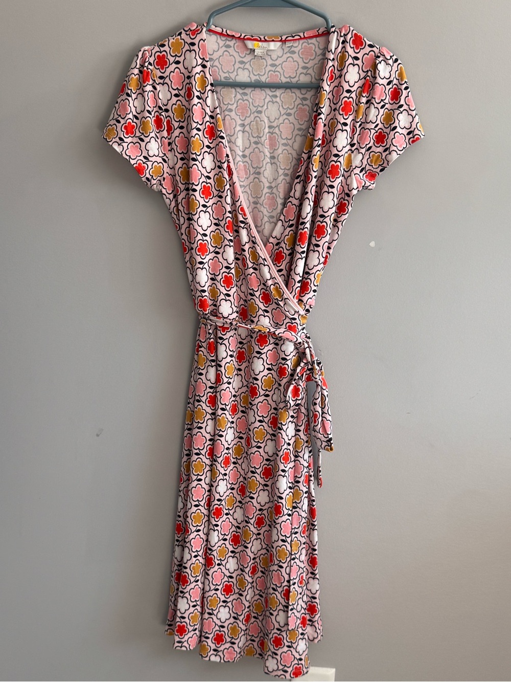 Boden Women’s US 8R Floral Wrap Dress Pink Red Mustard Short Sleeve